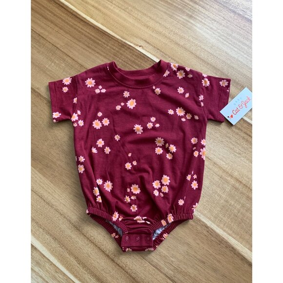 Cat & Jack Baby Girl Floral Bodysuit Romper Maroon Red - Picture 7 of 8
